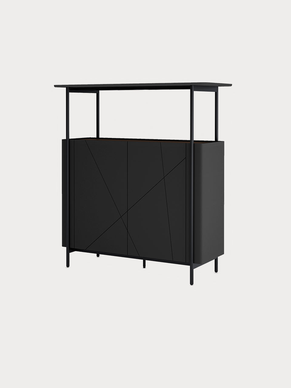 Aparador de 2 puertas en metal negro mate con estante superior