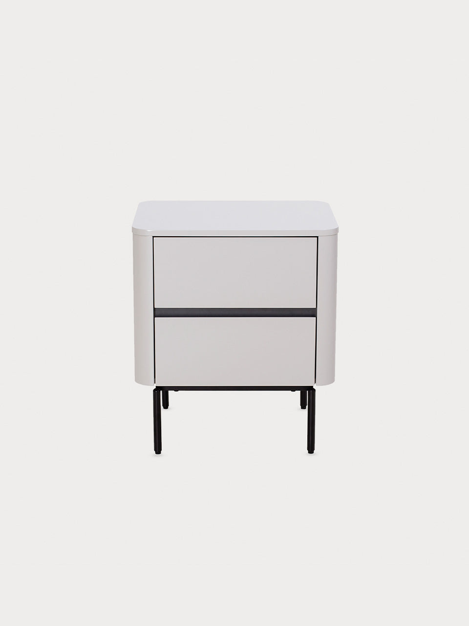 Mesa de noche color gris con dos cajones