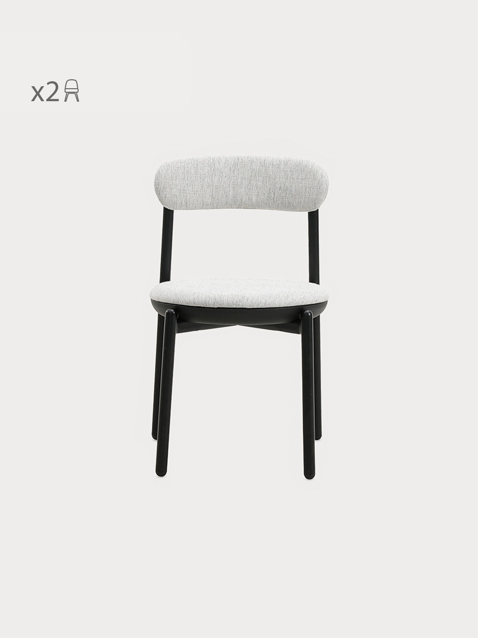 Silla de comedor en tejido gris y estructura negra en vista frontal