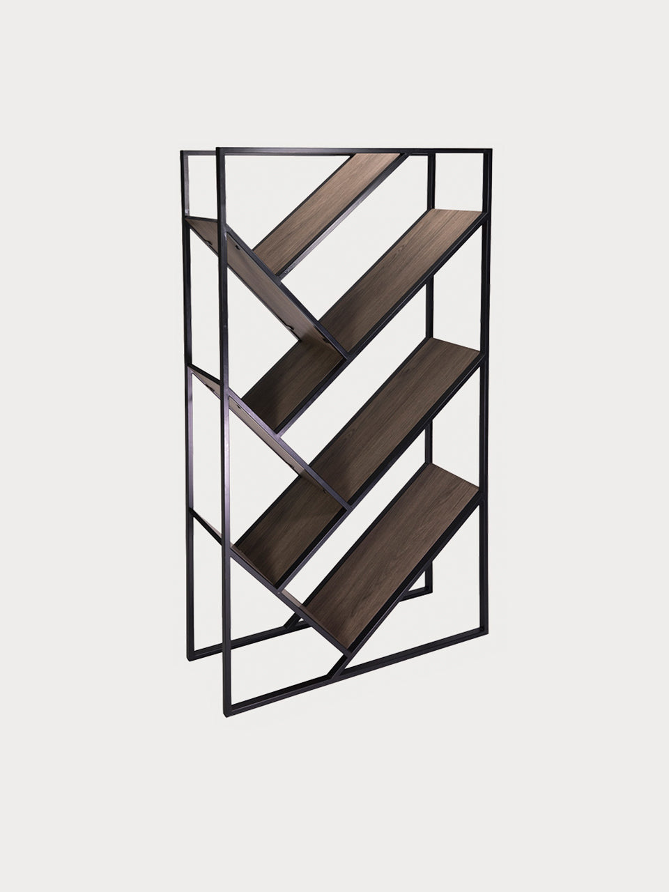 Librería industrial diagonal de madera y metal