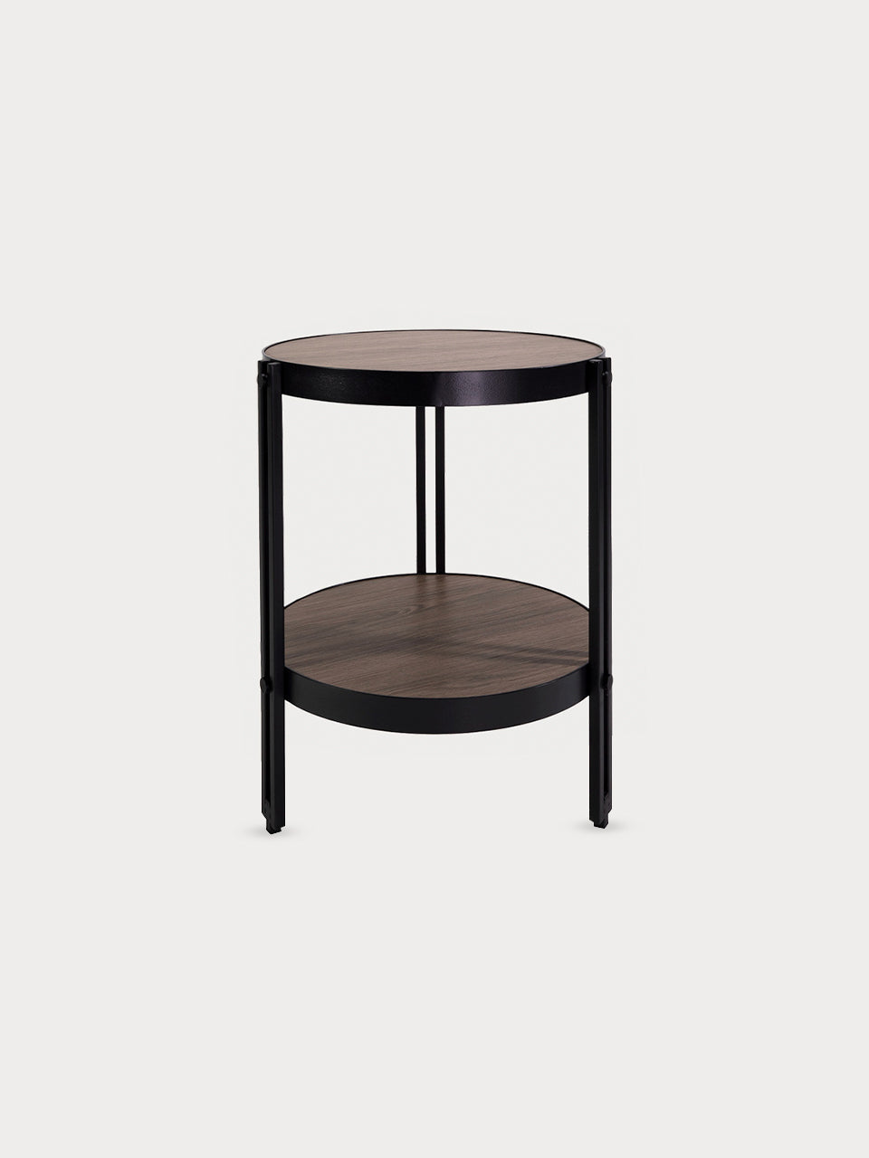 Mesa auxiliar redonda de madera maciza y estructura de hierro