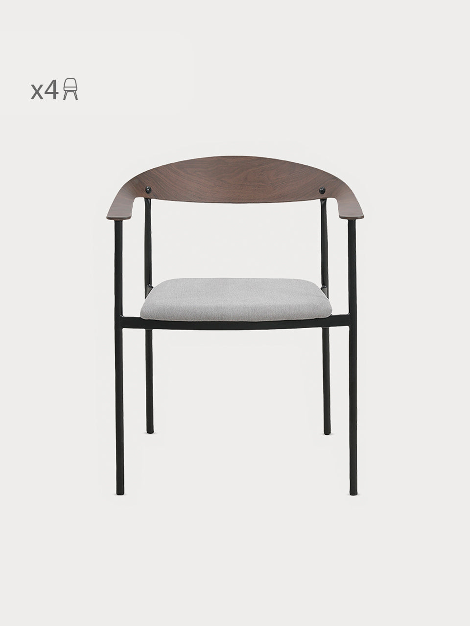 Silla moderna de madera de nogal y tejido gris