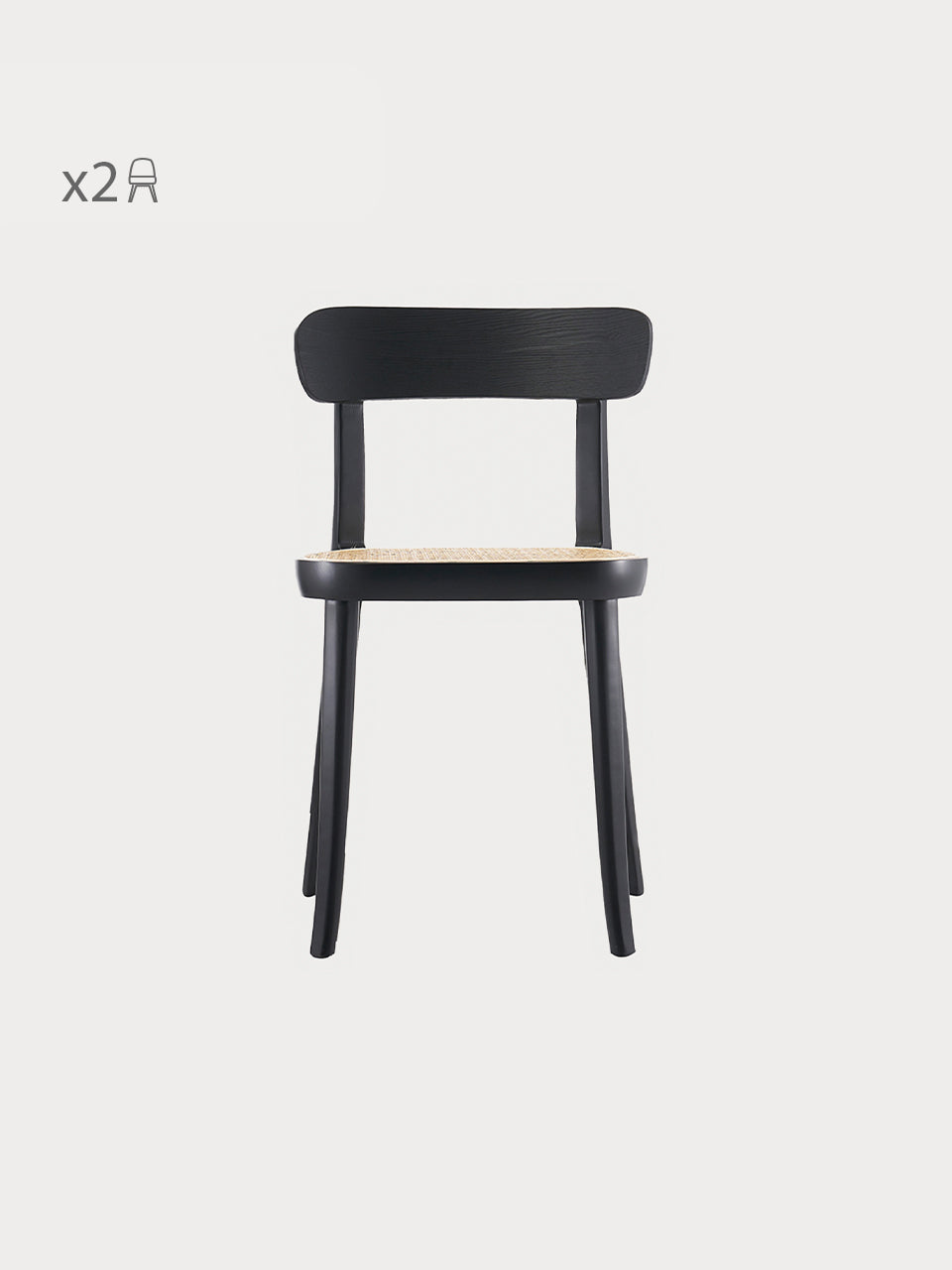 Silla clásica de madera de haya en color negro y asiento en ratán