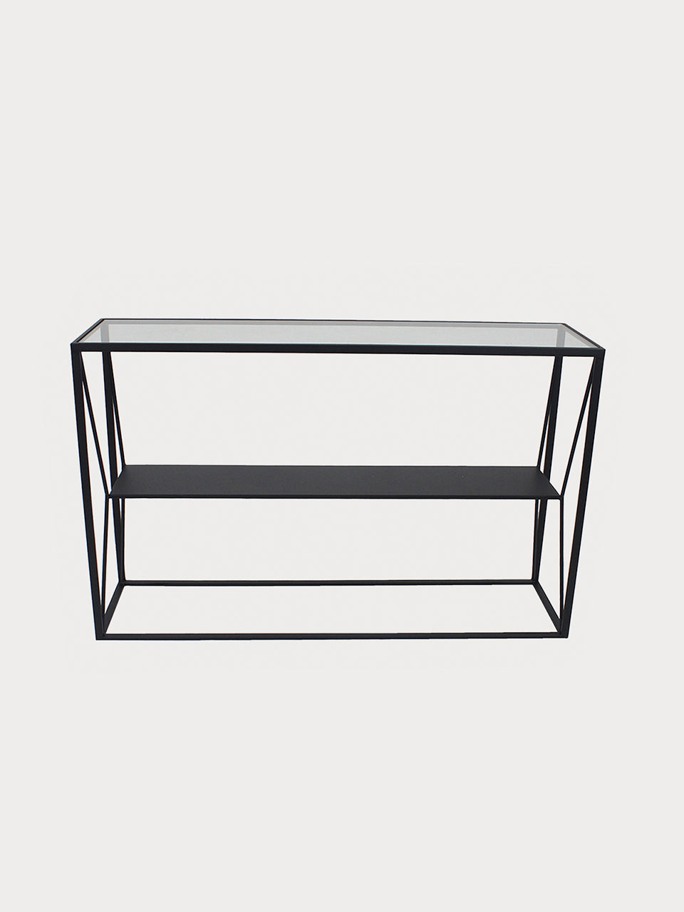 Aparador de metal negro y vidrio de 120cm de ancho en vista frontal