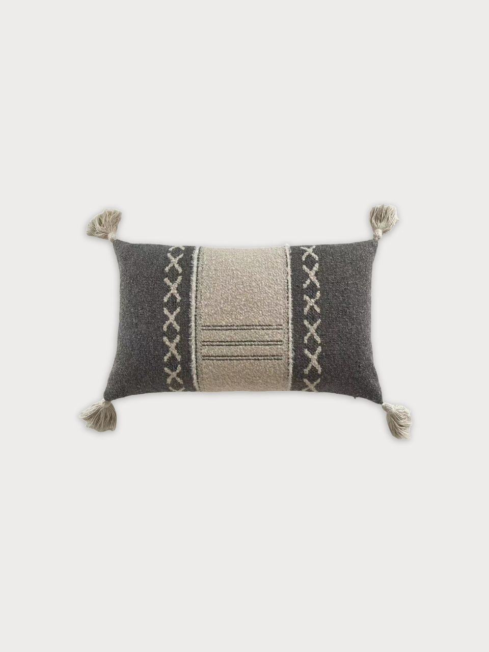 Cojín rectangular tejido en color azul y blanco 30 x 50 cm con relleno incluido