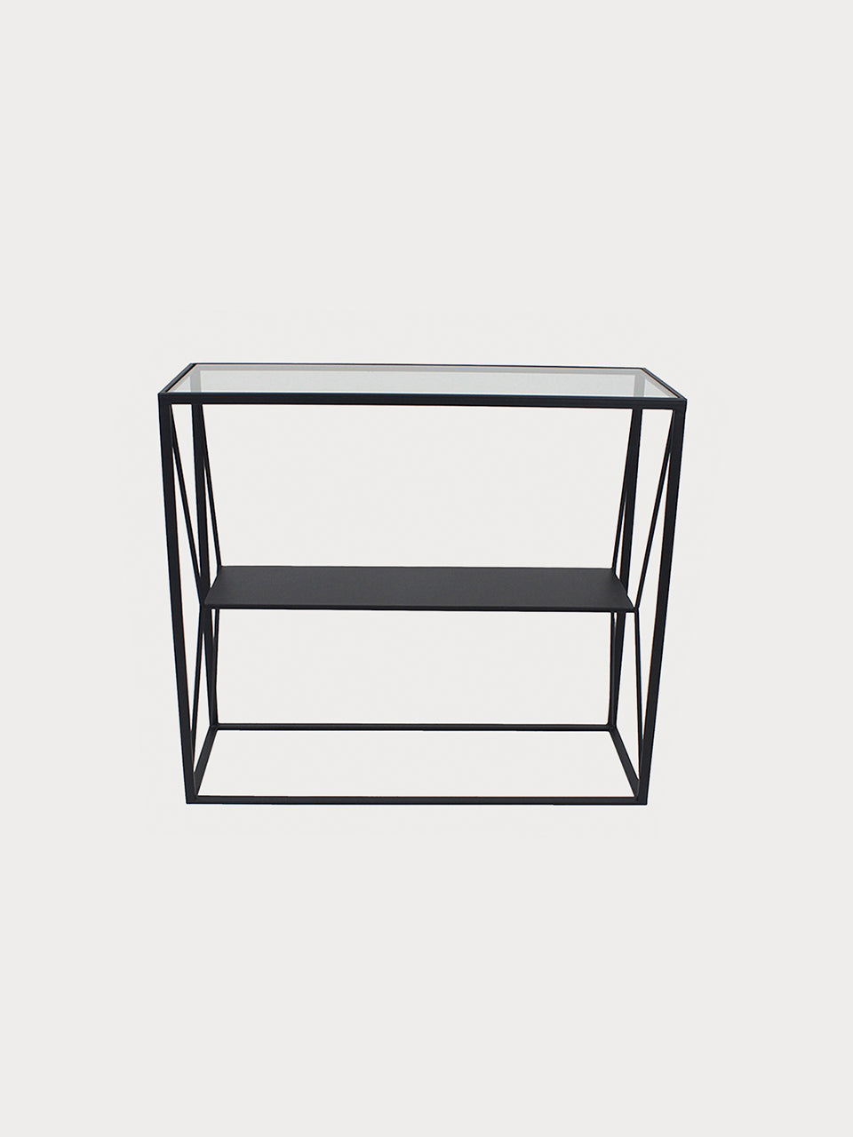 Consola de 90cm de ancho de acero negro y tablero de vidrio