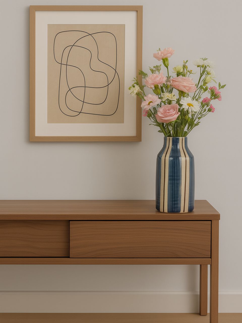 Jarrón de cerámica en tonos azules.