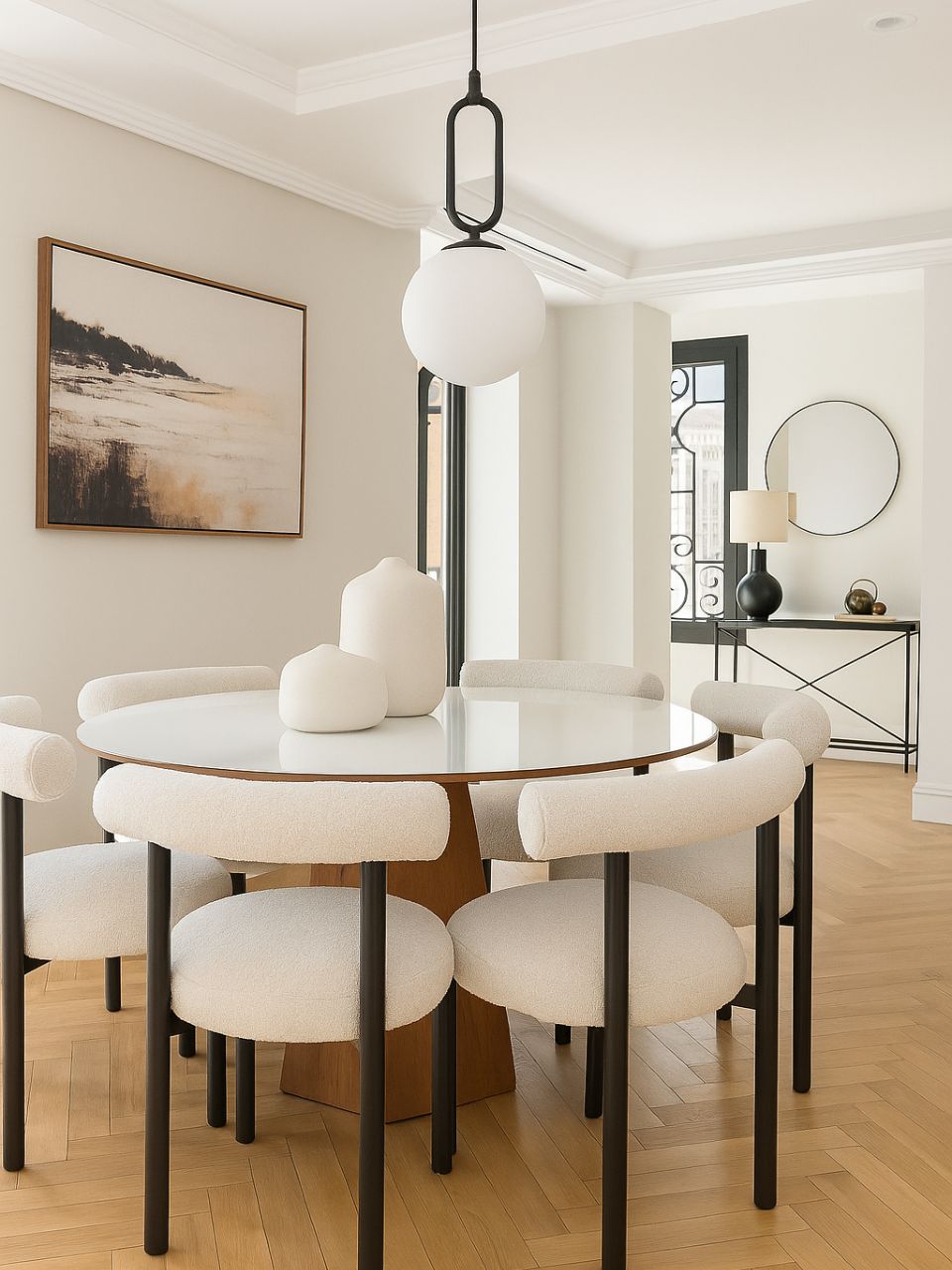 Lámpara de techo de cristal glaseado con detalles negros.