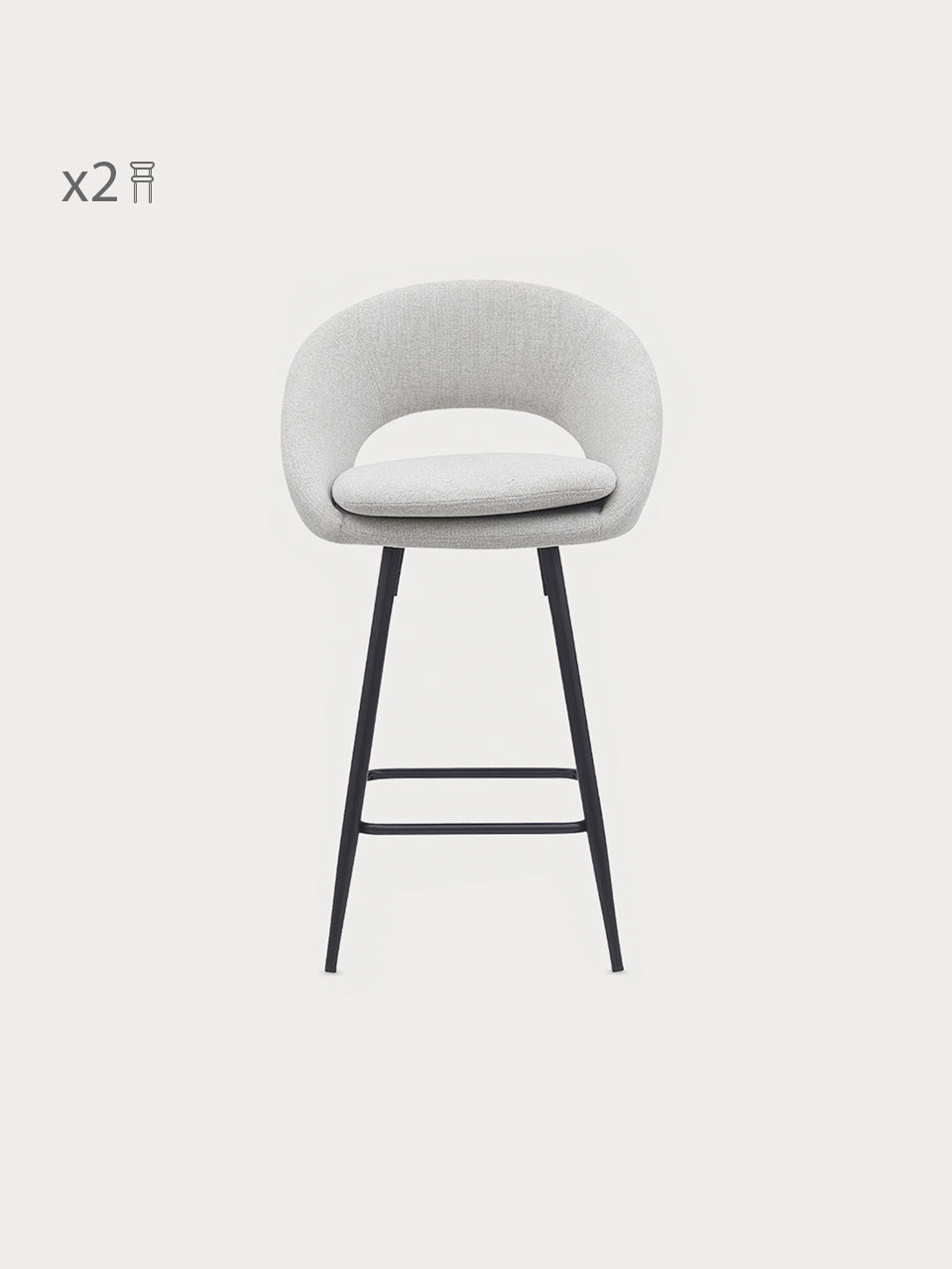 Taburete alto loretta en tejido gris en vista frontal