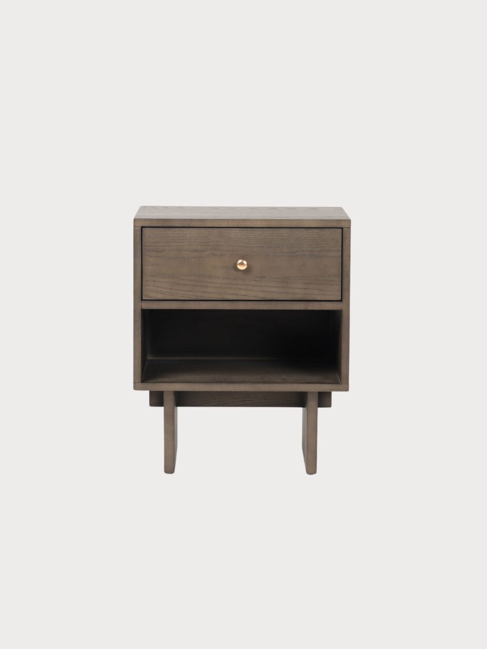 Mesita de noche de madera marrón oscuro con 1 cajón