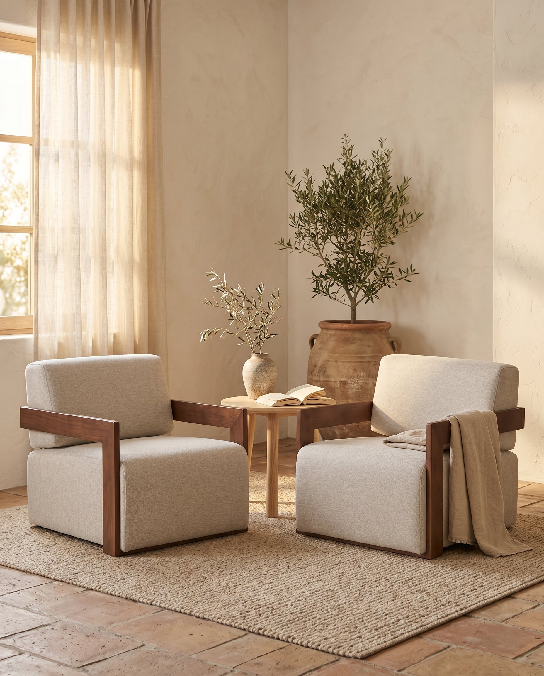 Pack 2 sillones BERENICE en tela beige y madera