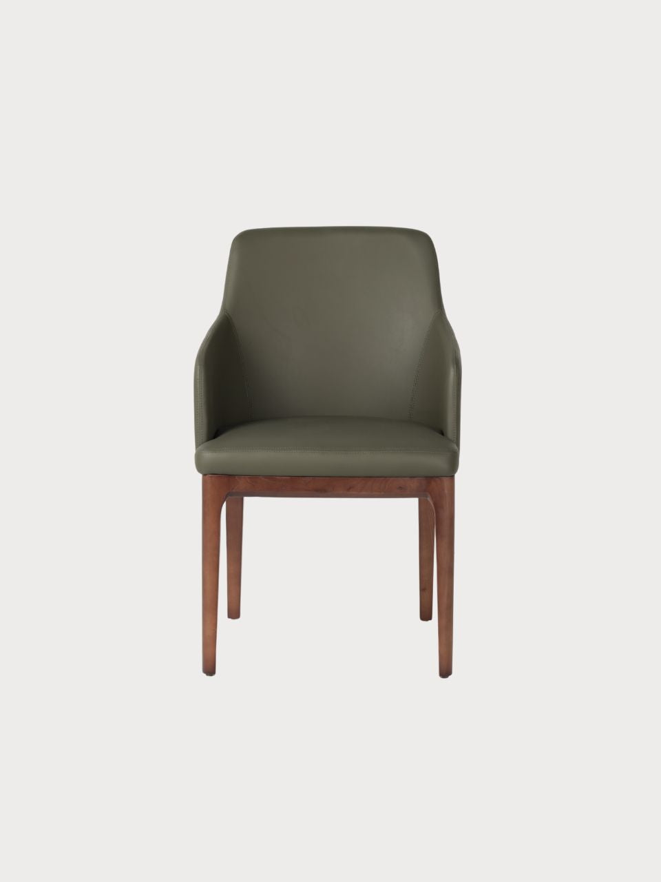 Silla de comedor de cuero verde y patas de madera