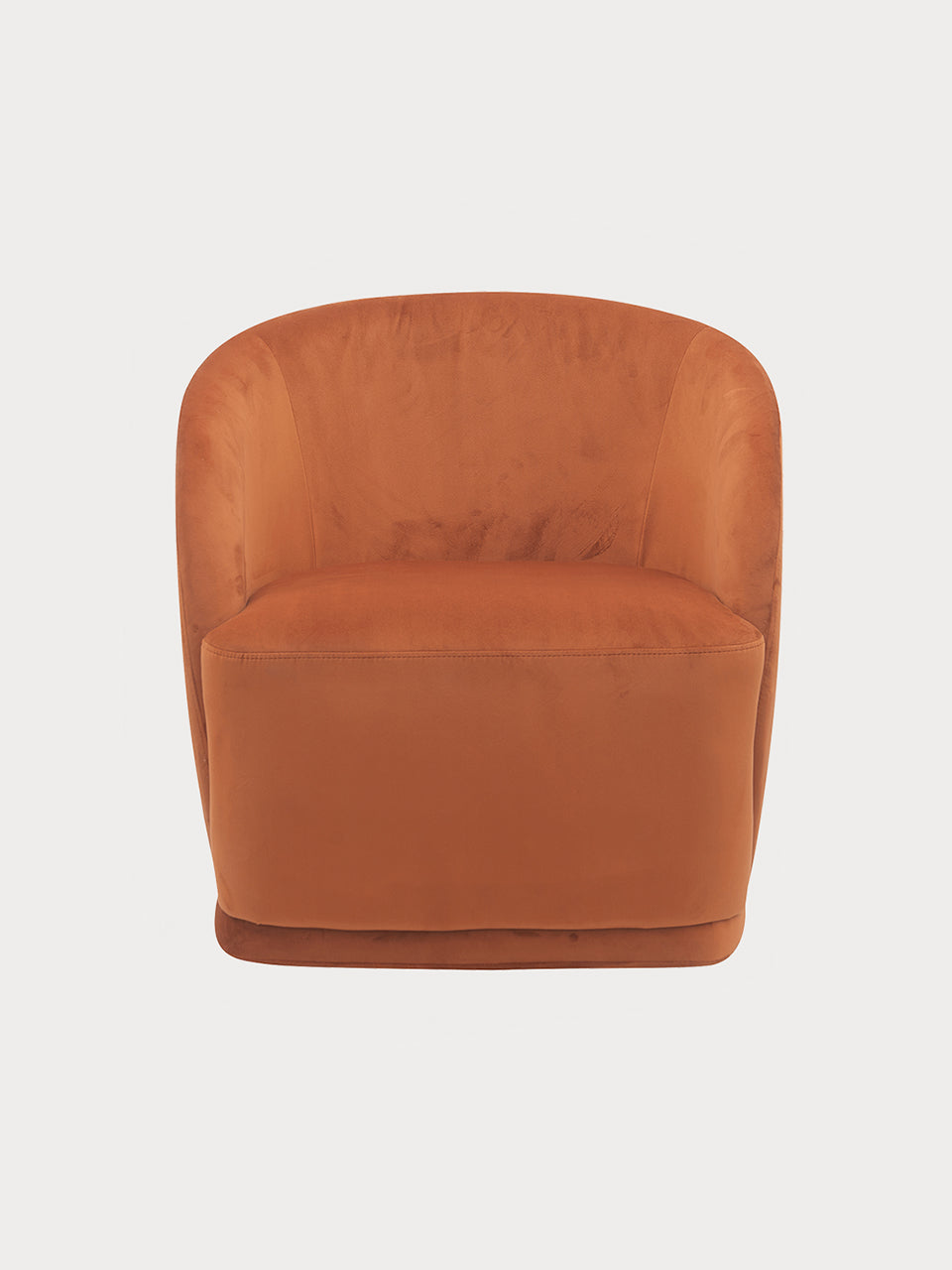 Sillón florine de terciopelo naranja en vista frontal