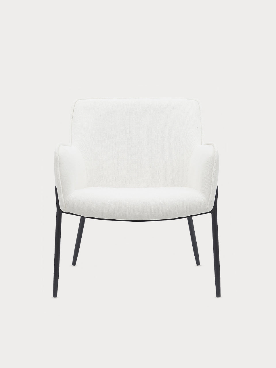 Sillón con reposabrazos en tejido de tela blanco y patas metalizadas