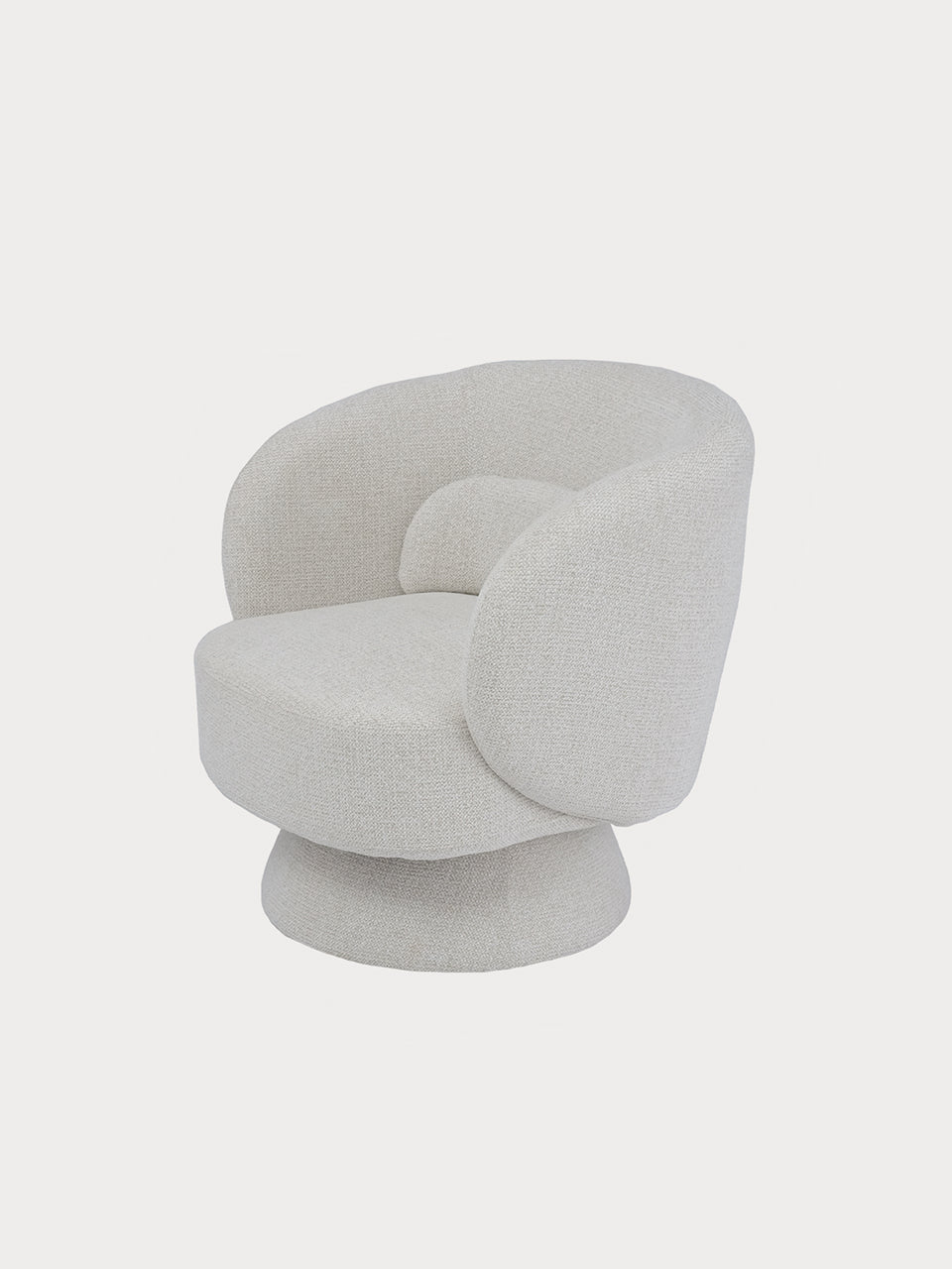 Sillón contemporáneo de tejido chenilla en posición frontal lateral.