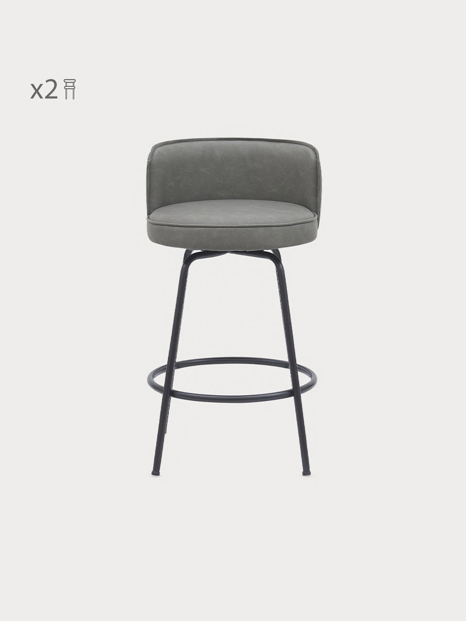 Taburete alto en cuero orgánico color gris en vista frontal