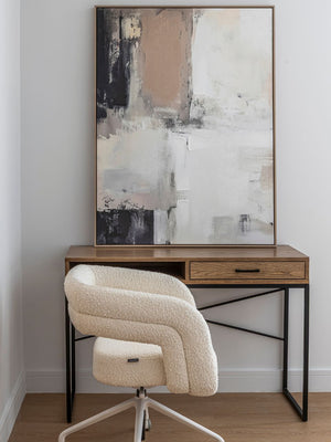 Mesa de escritorio con patas metálicas y tirador de color negro