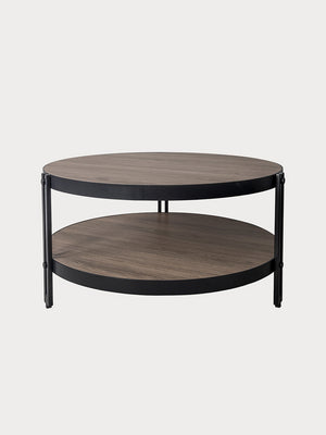 Mesa de centro redonda de madera y estructura de metal