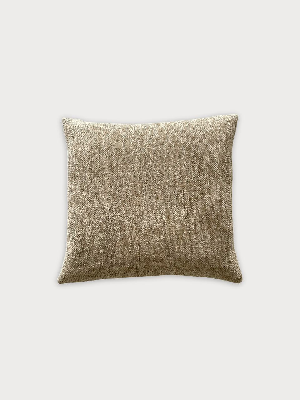 Cojín cuadrado en tejido beige, disponible en 2 tamaños, con relleno incluido