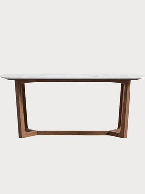 Mesa de comedor de cerámica blanca y madera