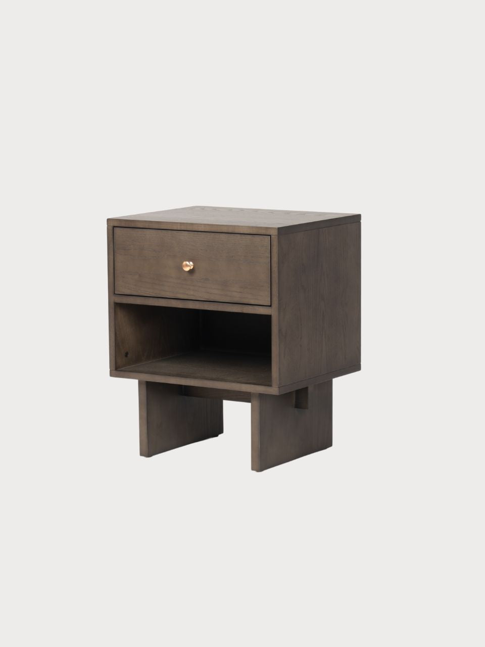 Mesita de noche de madera marrón oscuro con 1 cajón