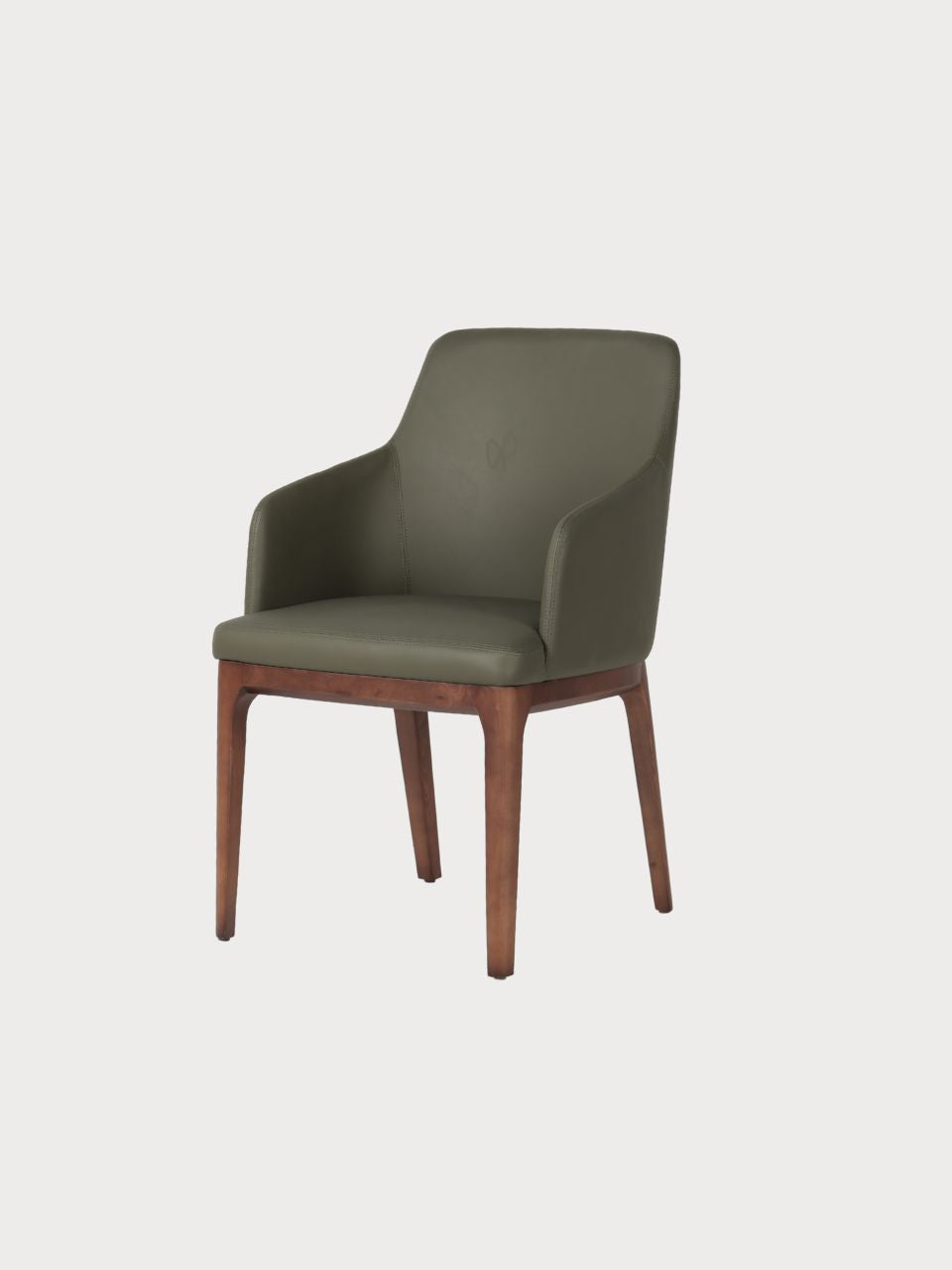 Silla de comedor de cuero verde y patas de madera