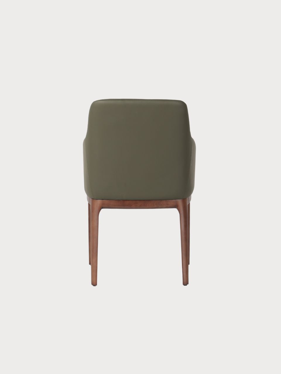 Silla de comedor de cuero verde y patas de madera
