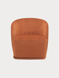 Sillón florine de terciopelo naranja en vista frontal